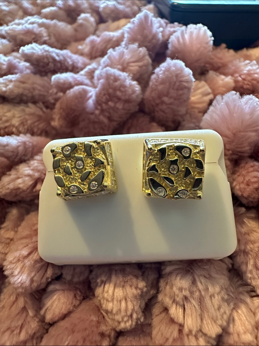 Gold-Tone Square Filigree Stud Earrings with 2 ctw moissanite 925 silver
